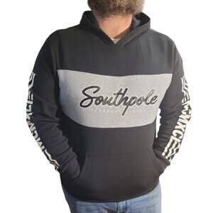 Southpole MCMXCI Hoodie Sweatshirt Black Gray Men's Medium Kangaroo Pocket